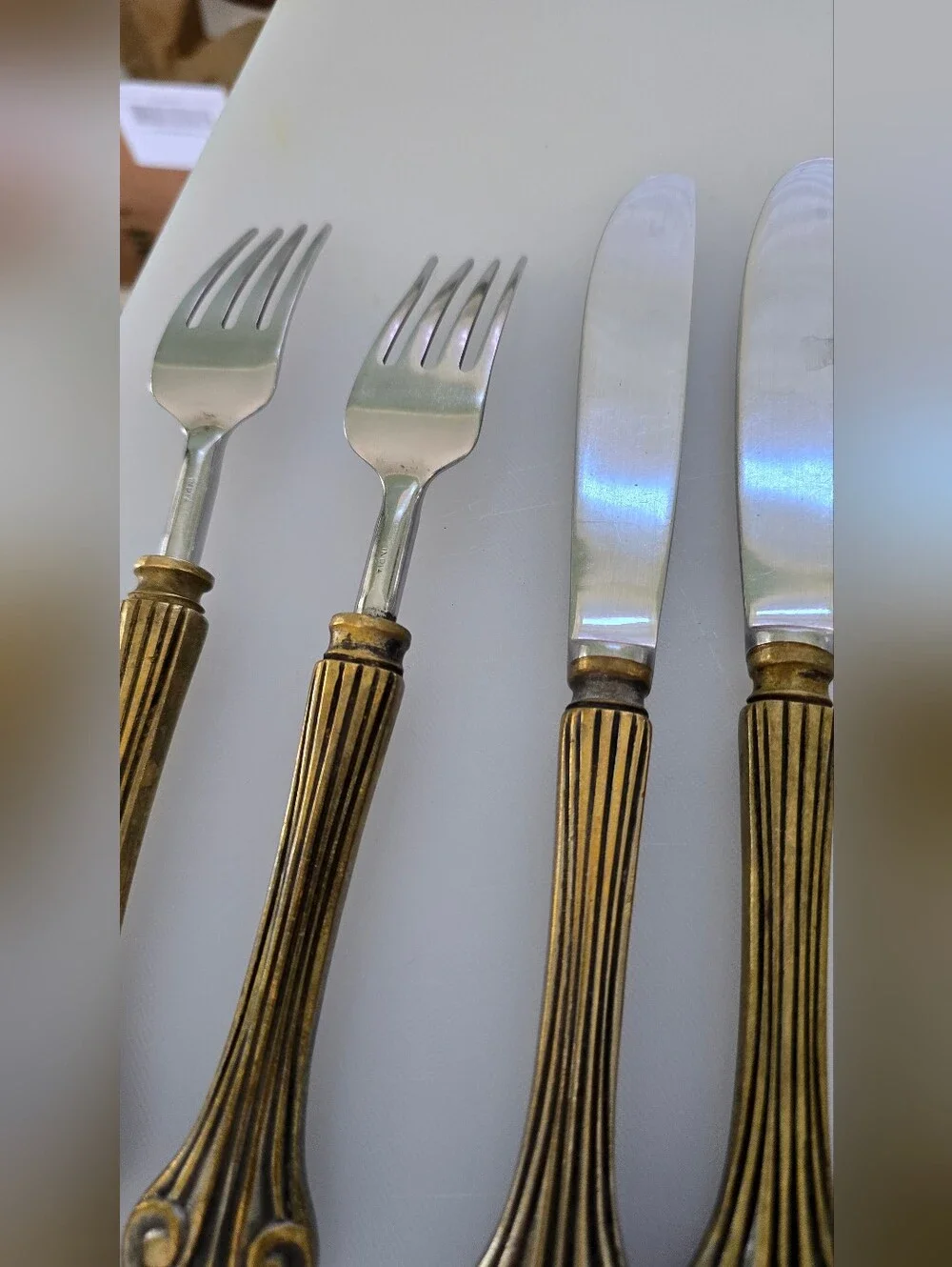 Vintage Fleur De Lis Flatware Set - Brass & Silver Tone - 2 Forks, 2 Knives MCM